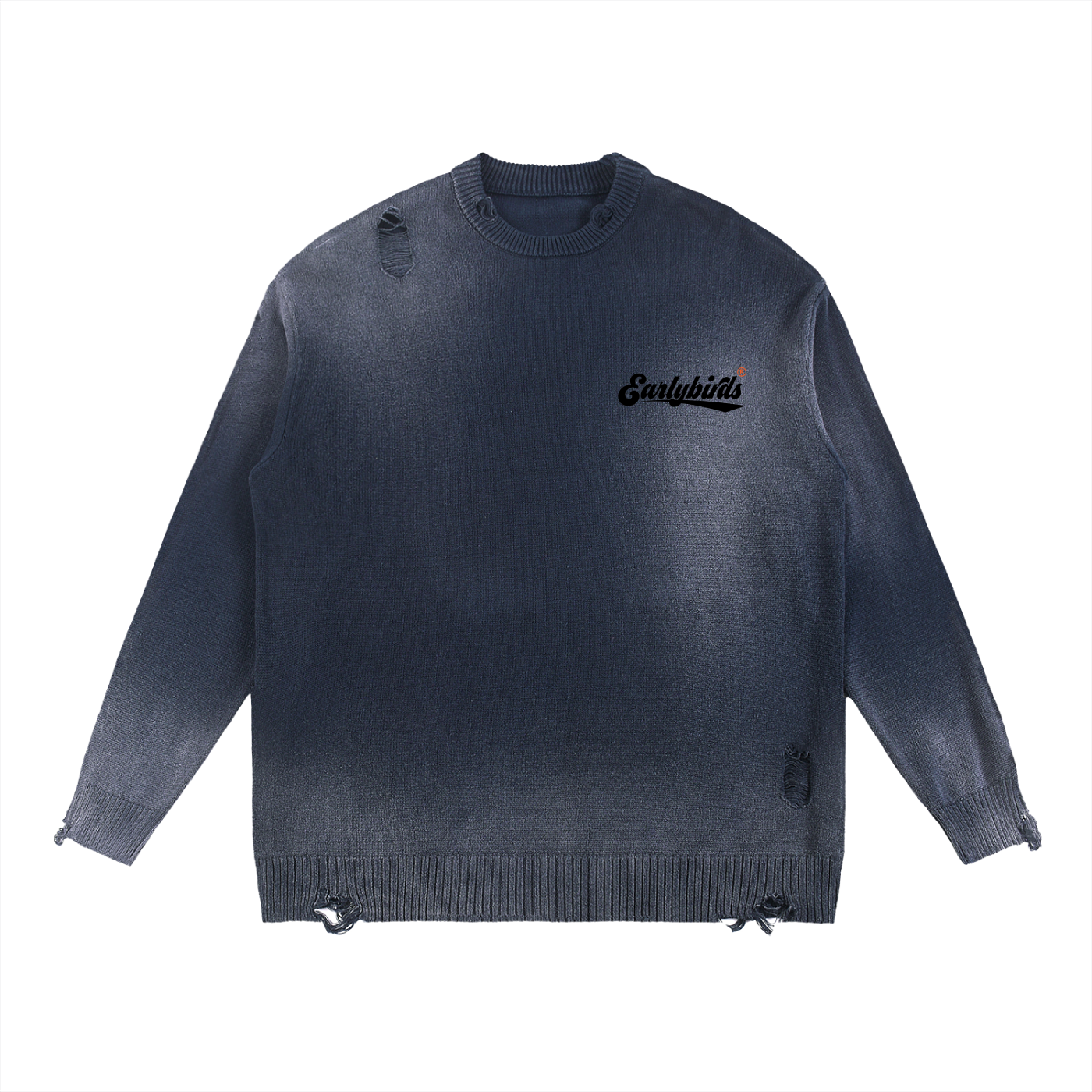 Earlybirds Sun Fade Distressed Ripped Crewneck Sweatshirt