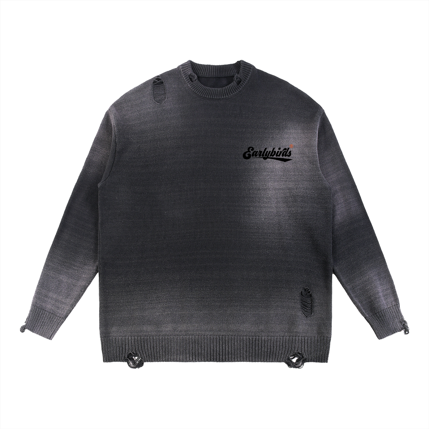 Earlybirds Sun Fade Distressed Ripped Crewneck Sweatshirt
