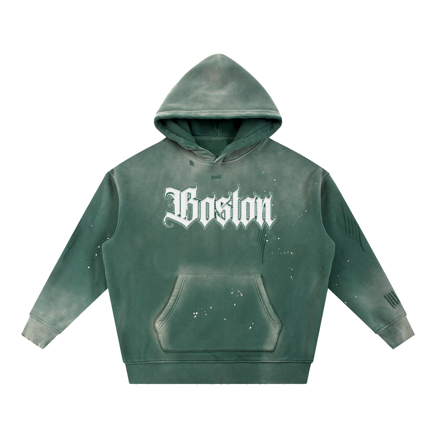 Boston Vintage Washed Frayed Fleece Hoodie