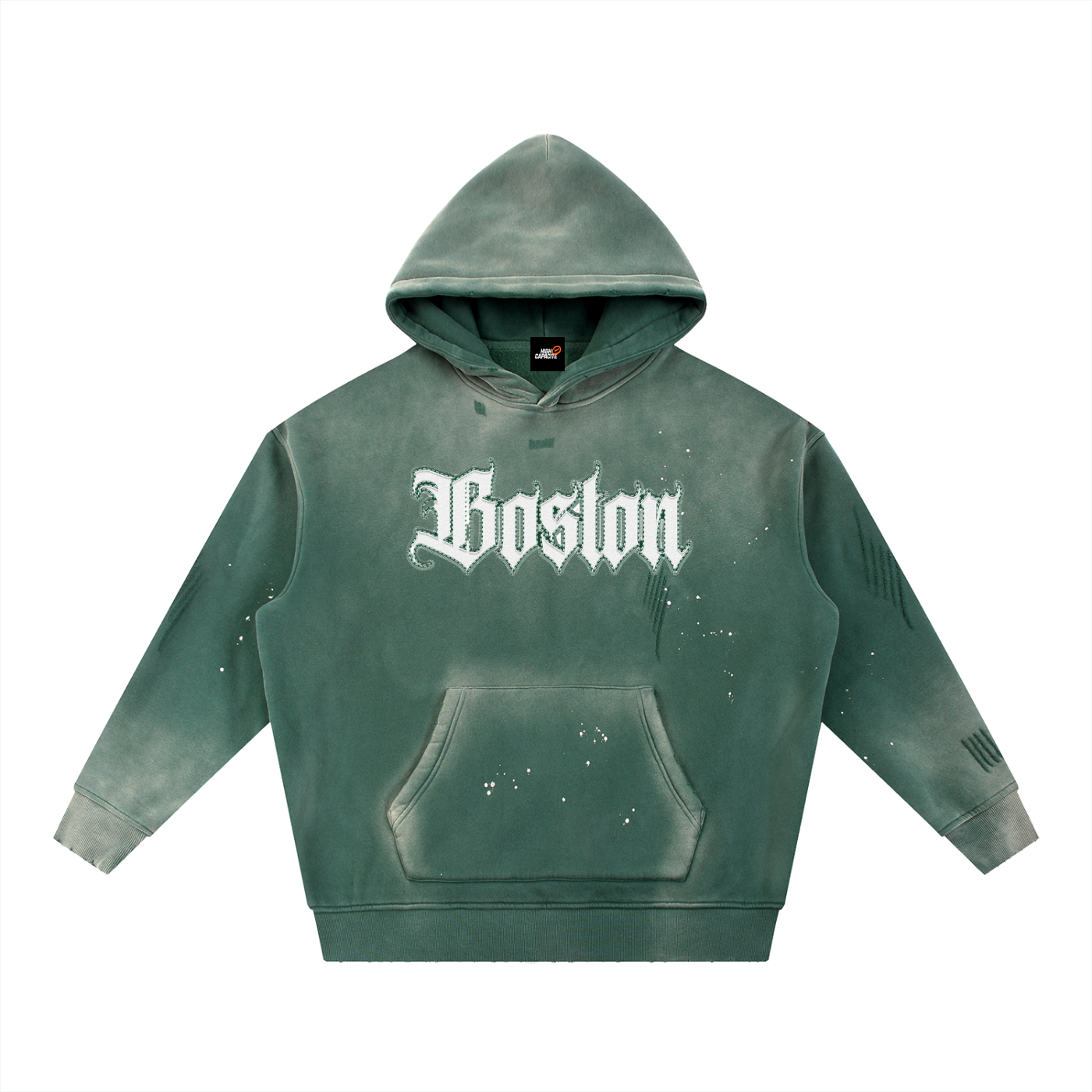 Boston Vintage Washed Frayed Fleece Hoodie