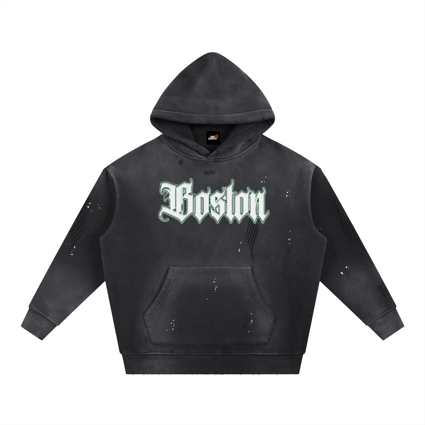 Boston Vintage Washed Frayed Fleece Hoodie