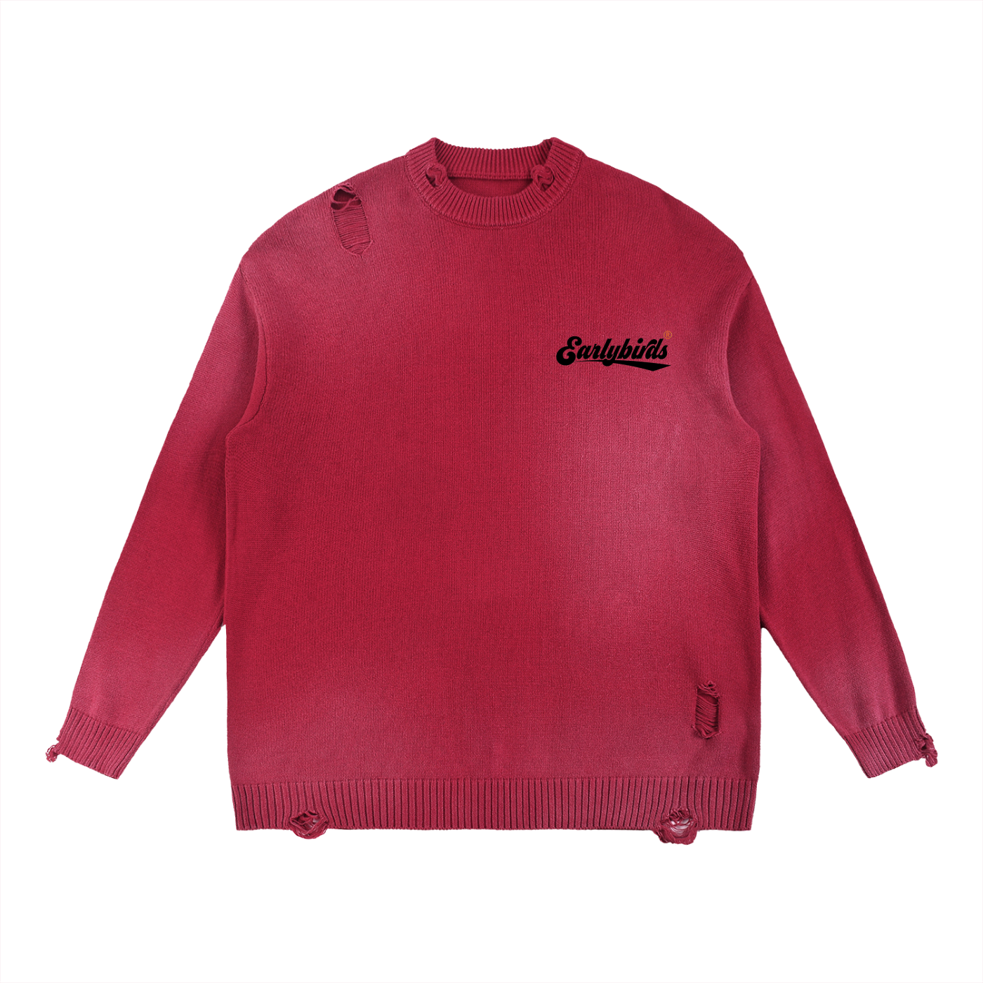 Earlybirds Sun Fade Distressed Ripped Crewneck Sweatshirt