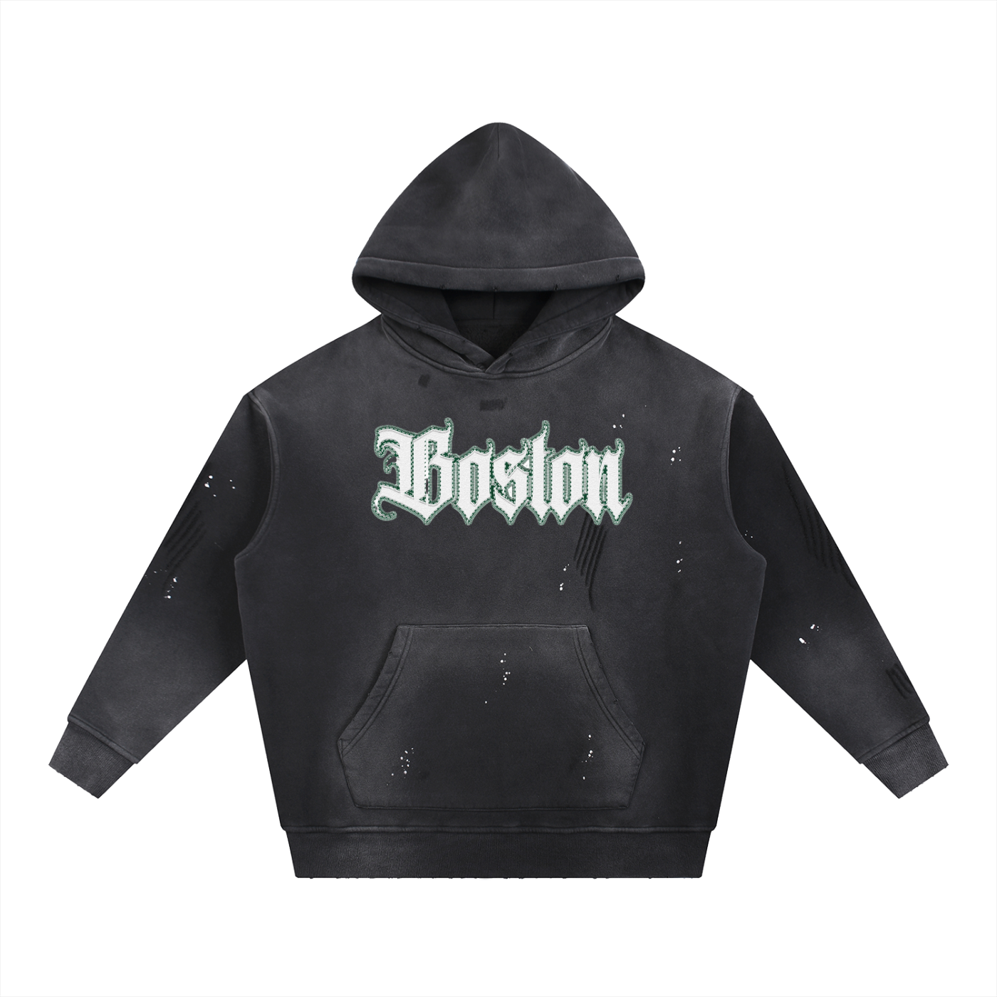 Boston Vintage Washed Frayed Fleece Hoodie